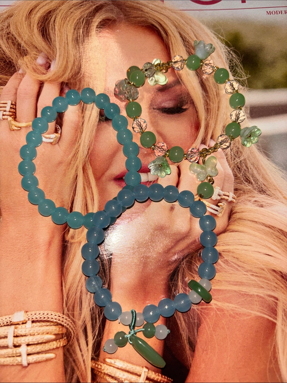Green and Teal Beaded Bracelet Set